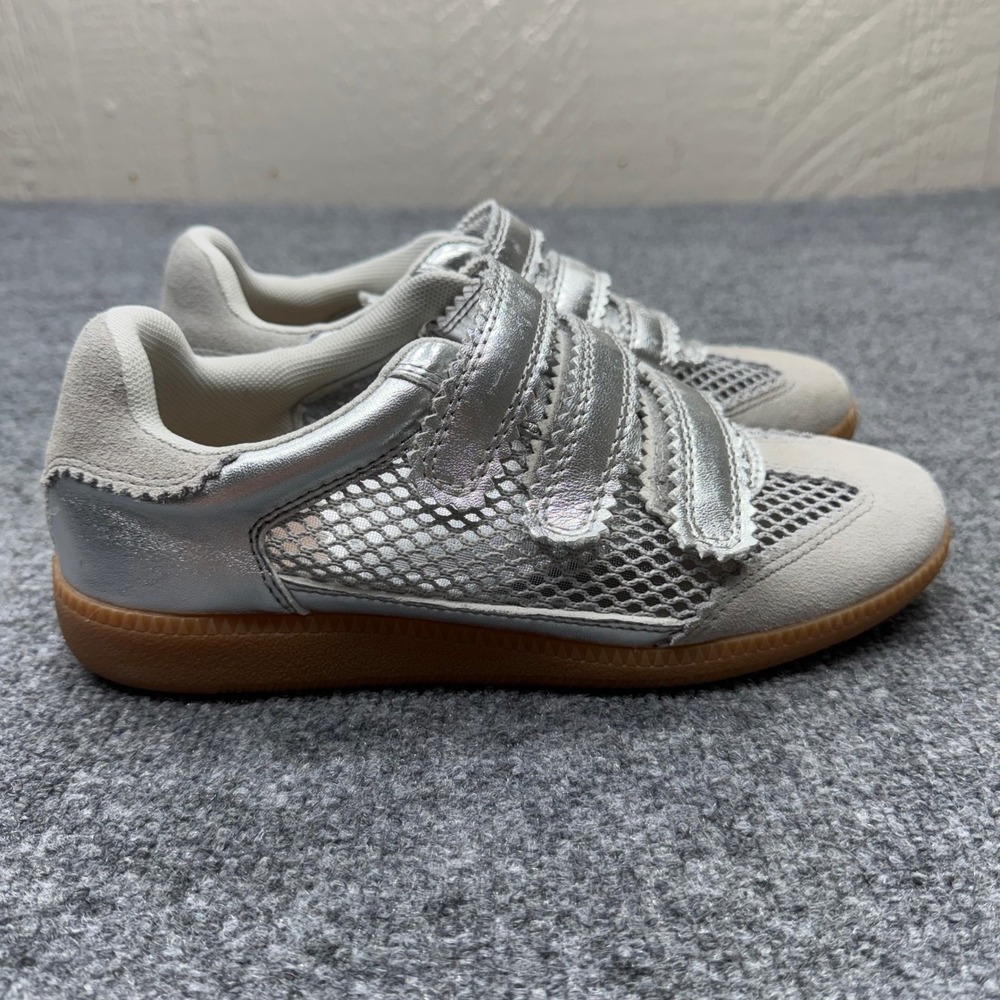 Silent D Womens Silver Metallic Mesh Triple Strap Gum Sole Sneakers Retro Shoes